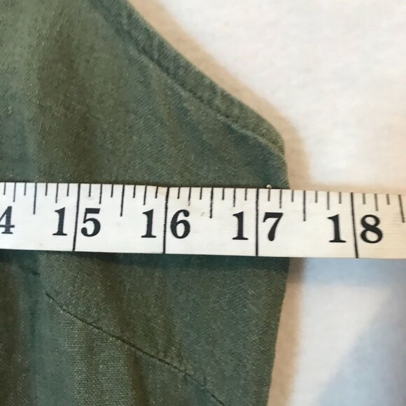 BBriggs Short Dress Size S Green Linen Blend Sleeveless Ruffled V-Neckline - Picture 6 of 11